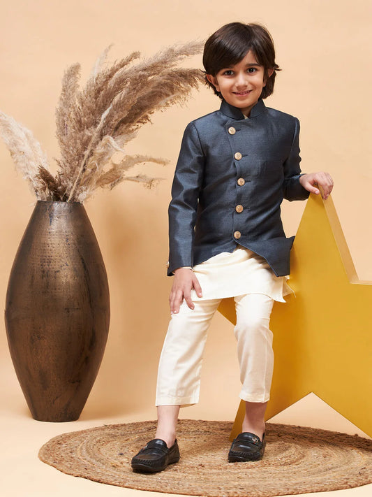 Boys' Grey And Cream Indowestern Set