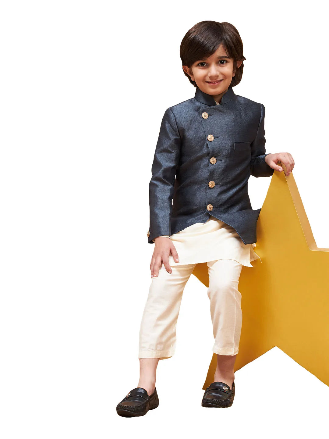 Boys' Grey And Cream Indowestern Set