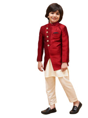 Boys' Maroon And Cream Indowestern Set