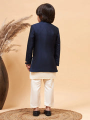 Boys' Navy Blue And Cream Indowestern Set