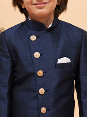 Boys' Navy Blue And Cream Indowestern Set