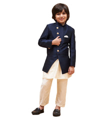 Boys' Navy Blue And Cream Indowestern Set