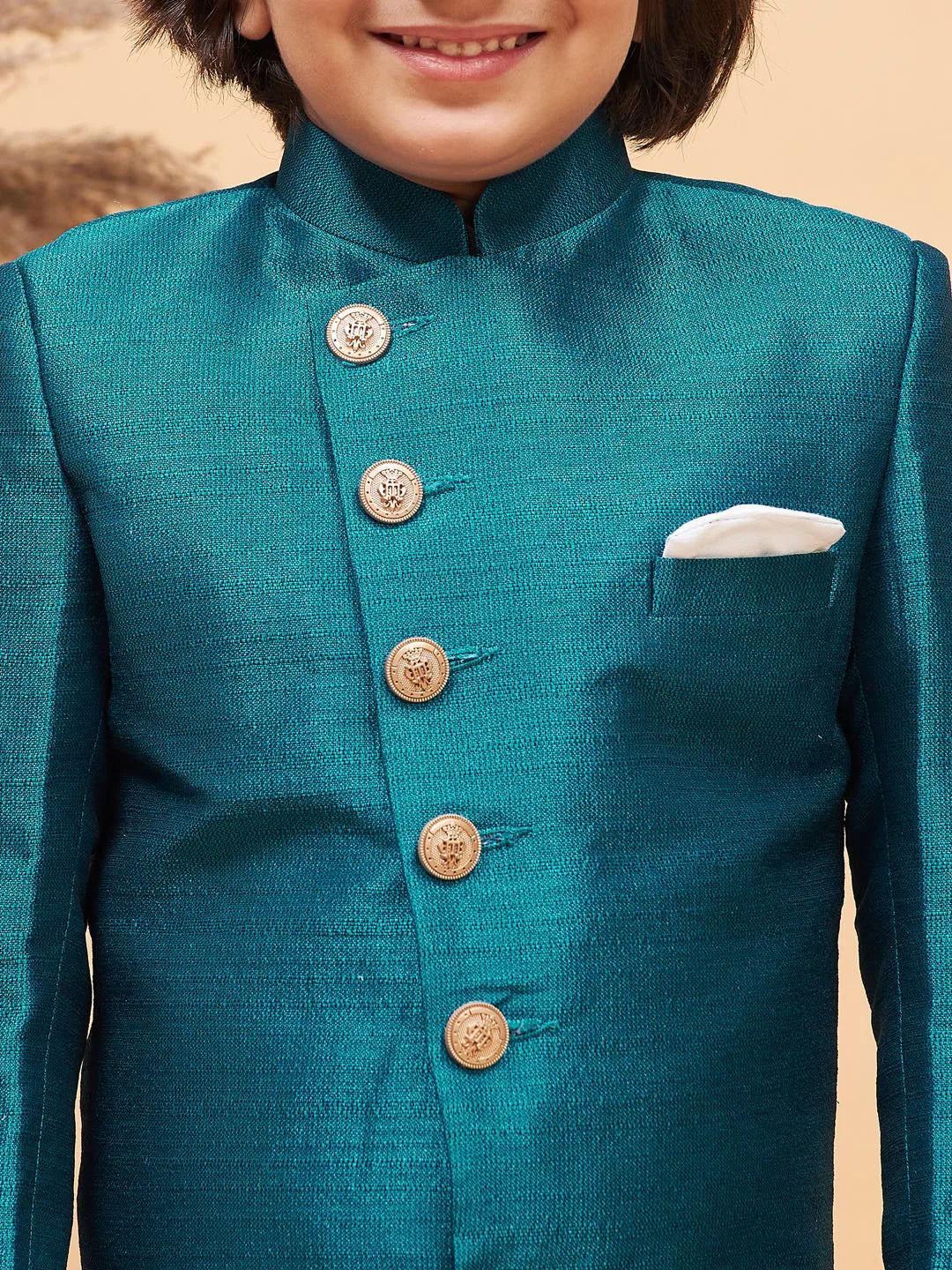 Boys' Turquoise And Cream Indowestern Set