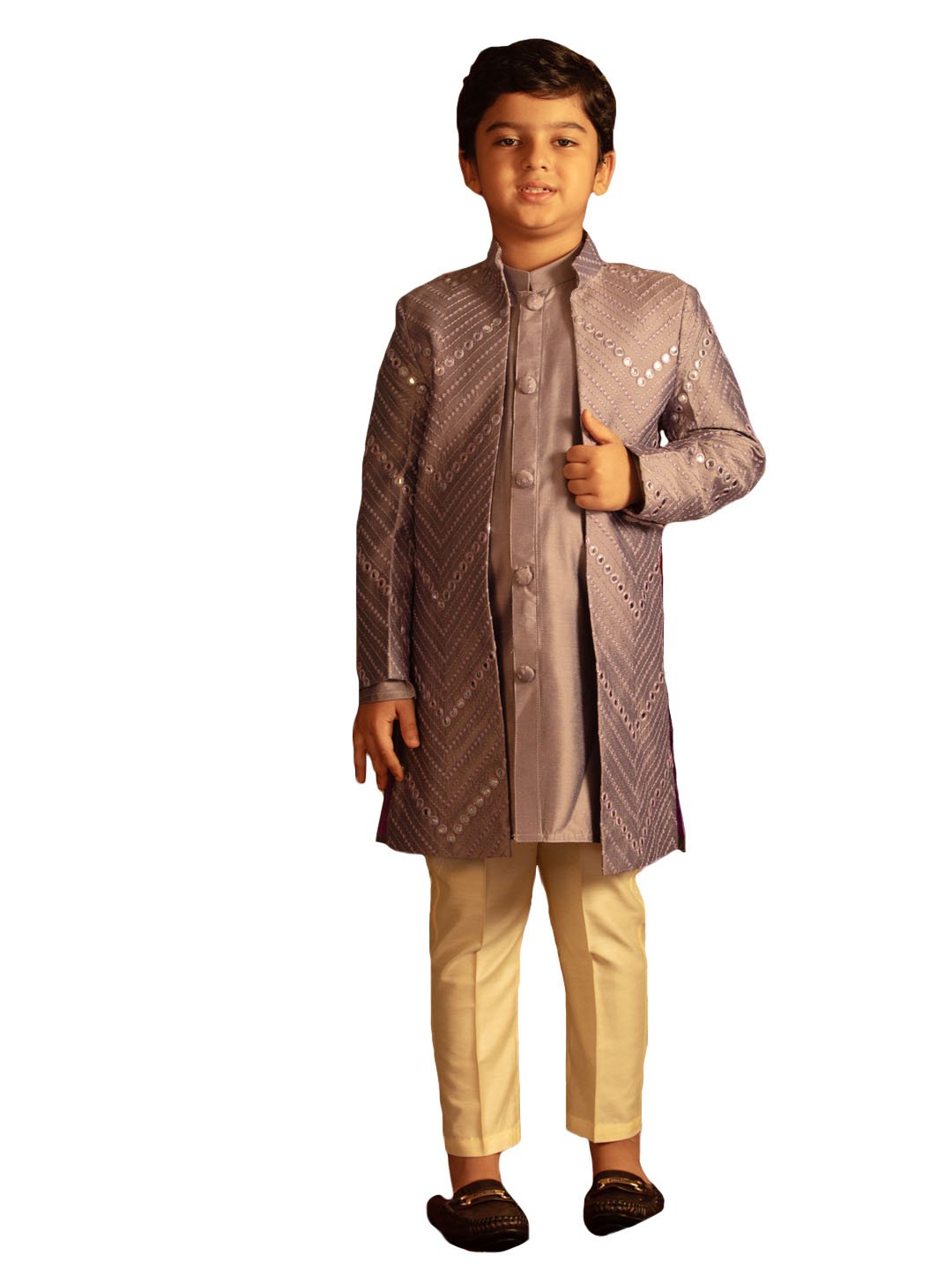 Boys' Onion Pink And Cream Ethnic Combo Set