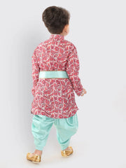 Boys' Multicolor-Base-Pink And Mint Kurta and Dhoti Set