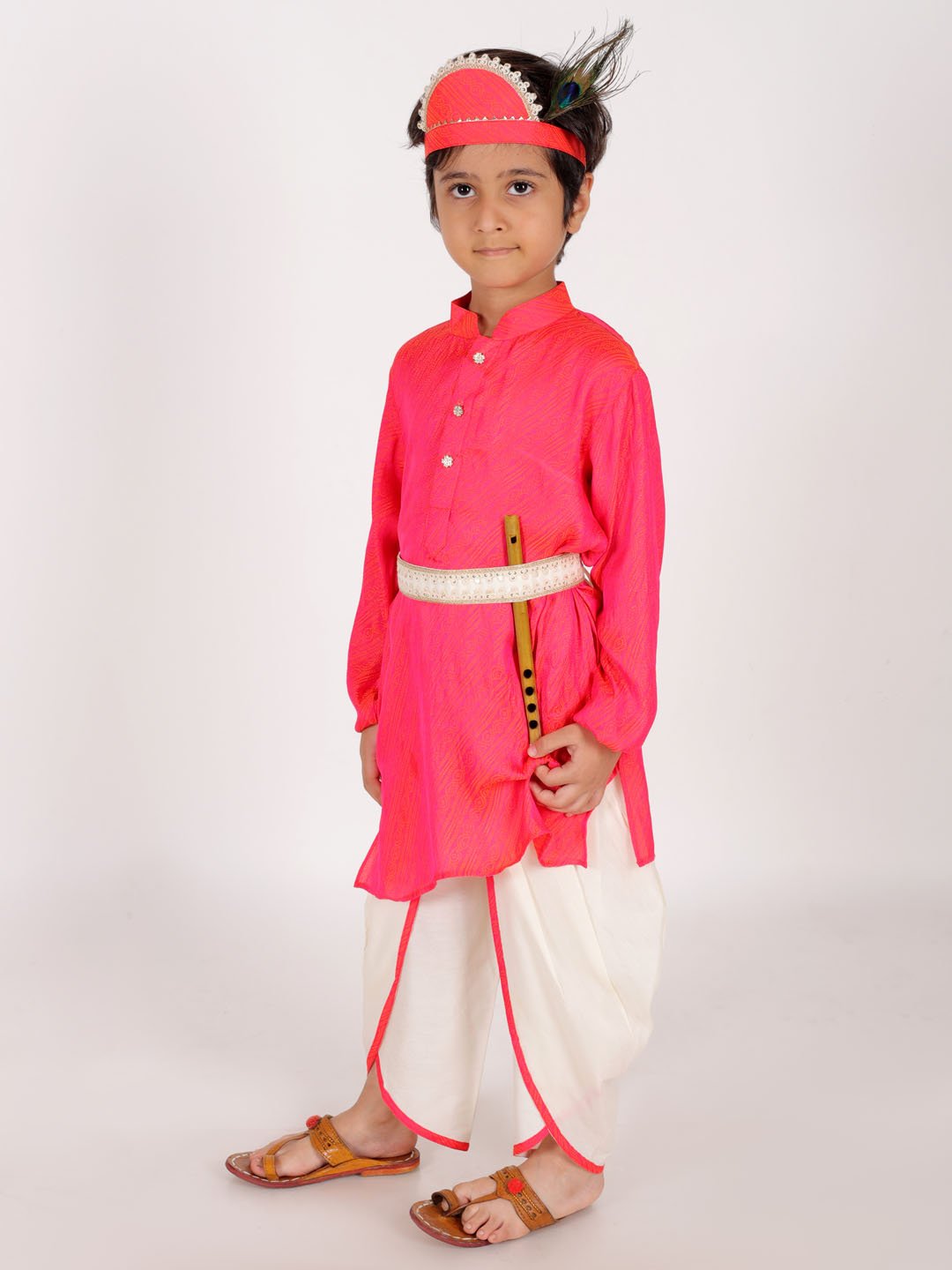 Boys' Pink And White Kurta and Dhoti Set