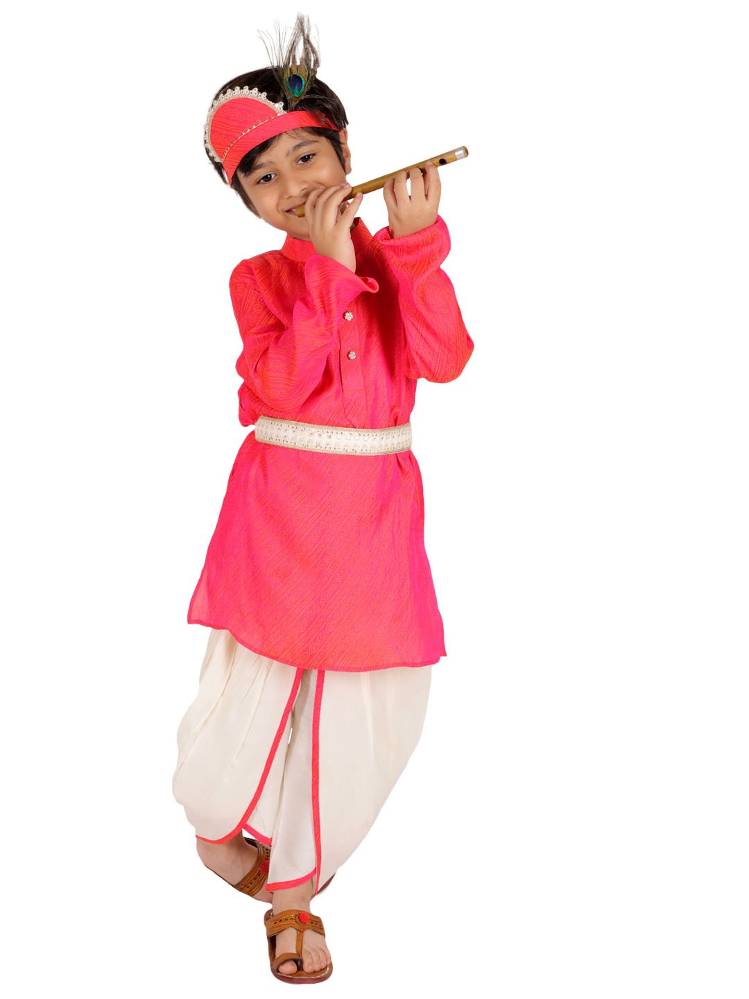 Boys' Pink And White Kurta and Dhoti Set