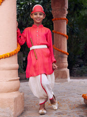 Boys' Pink And White Kurta and Dhoti Set