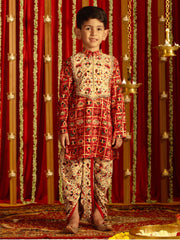 Boys' Read And Cream Kurta And Dhoti Set