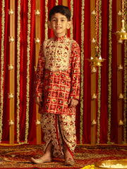 Boys' Read And Cream Kurta And Dhoti Set