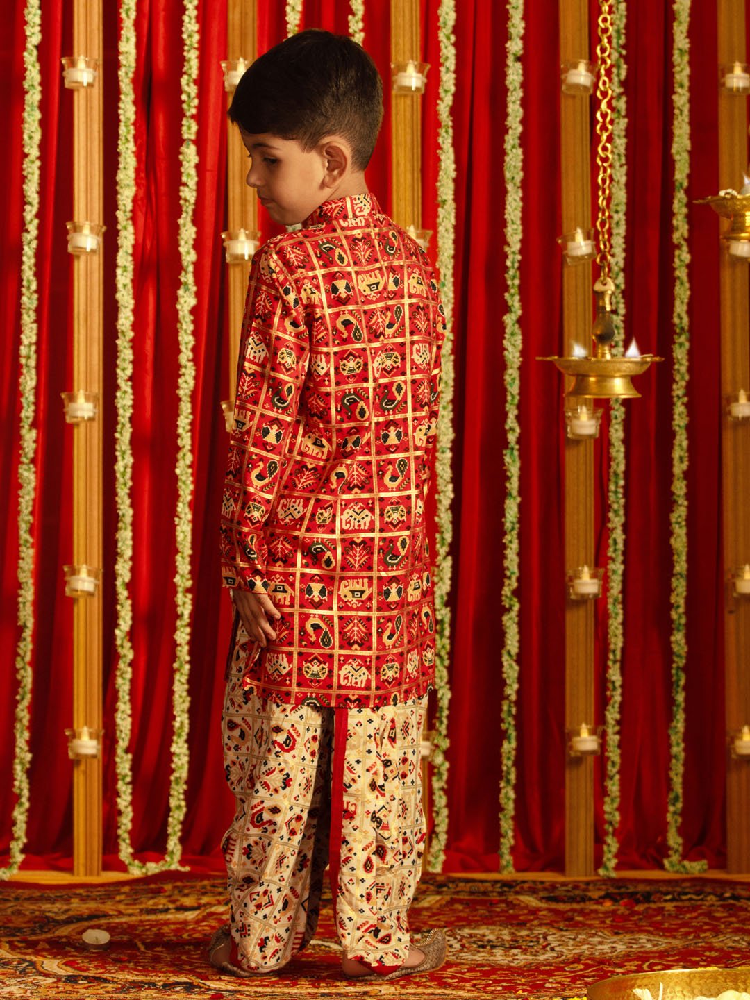 Boys' Read And Cream Kurta And Dhoti Set