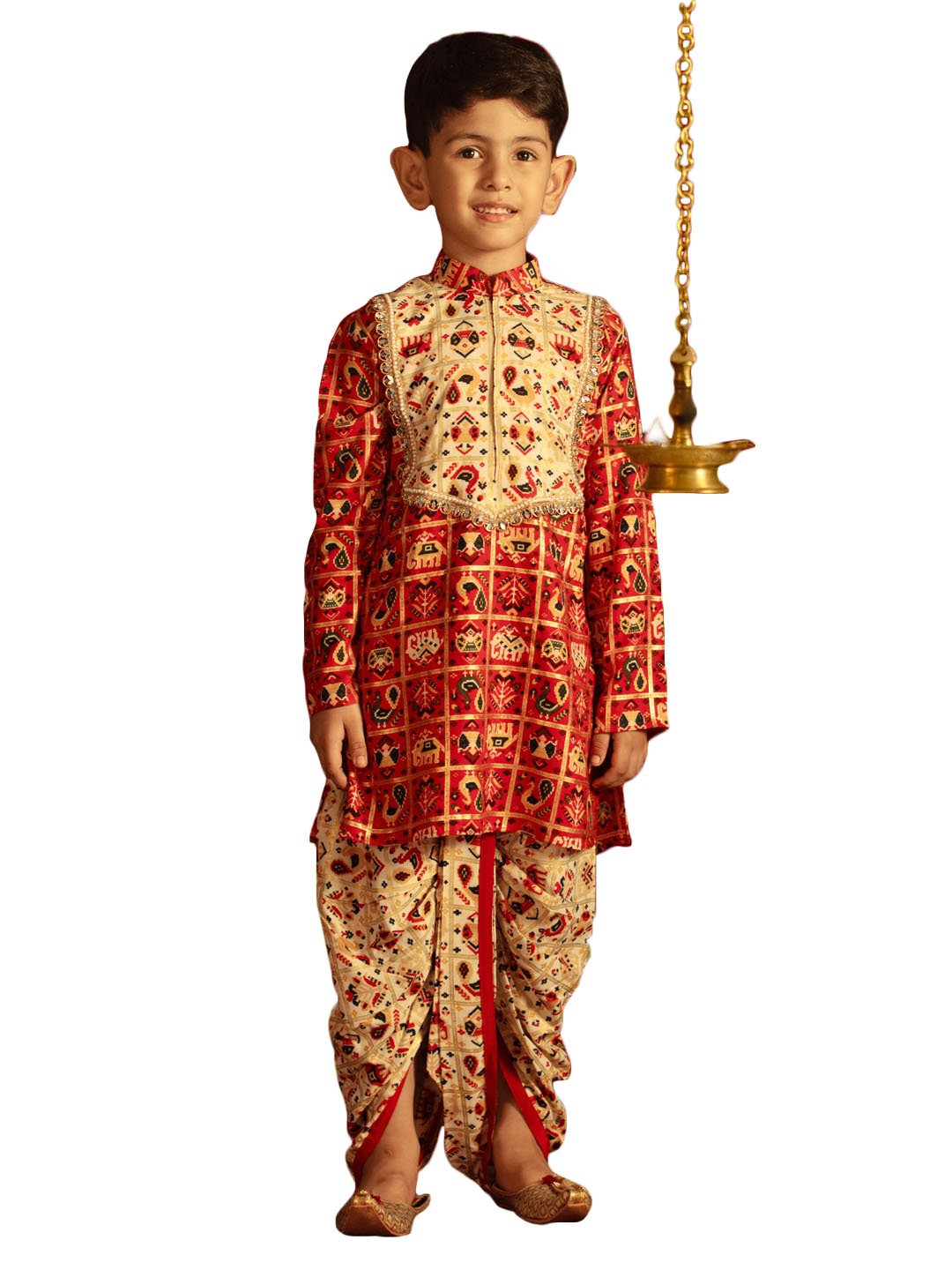 Boys' Read And Cream Kurta And Dhoti Set