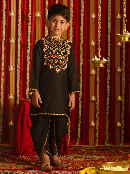 Boys' Black Kurta And Dhoti Set