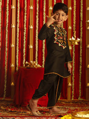 Boys' Black Kurta And Dhoti Set