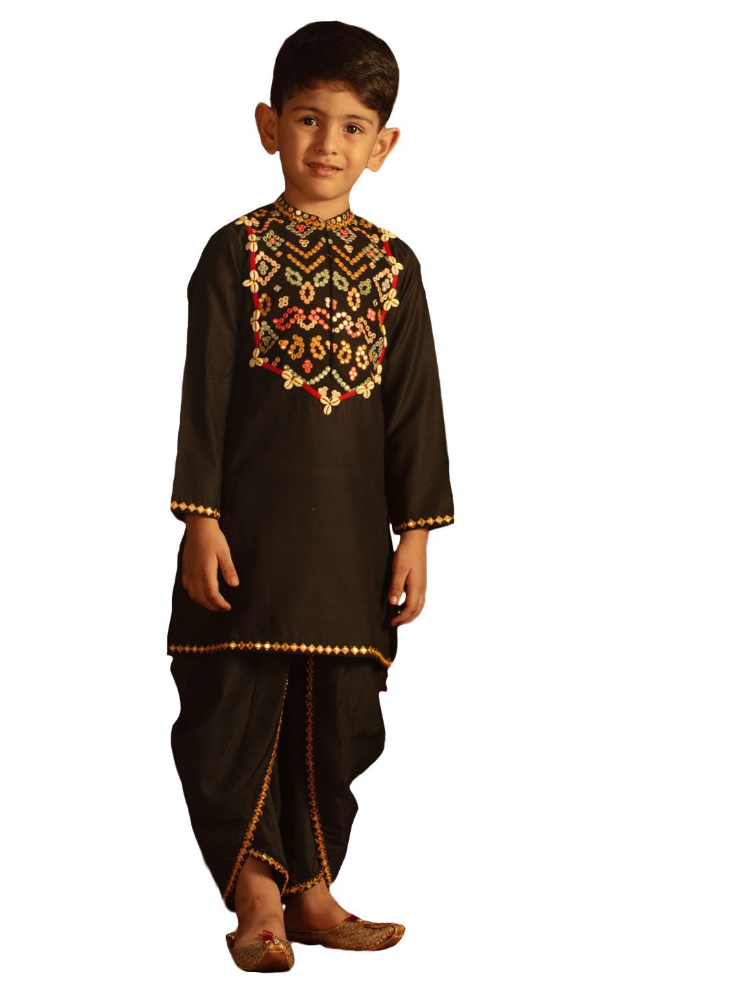 Boys' Black Kurta And Dhoti Set