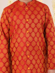 Boys' Red And Orange Kurta And Dhoti Set