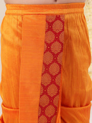 Boys' Red And Orange Kurta And Dhoti Set