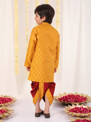 Boys' Yellow and Maroon Kurta And Dhoti Set