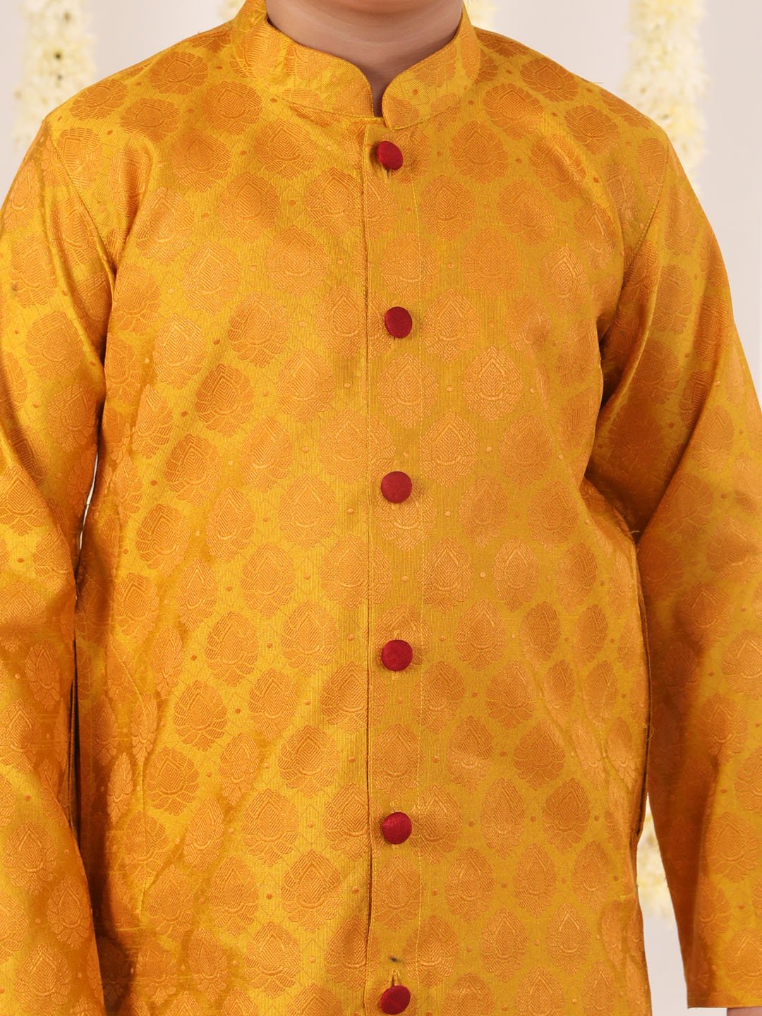 Boys' Yellow and Maroon Kurta And Dhoti Set