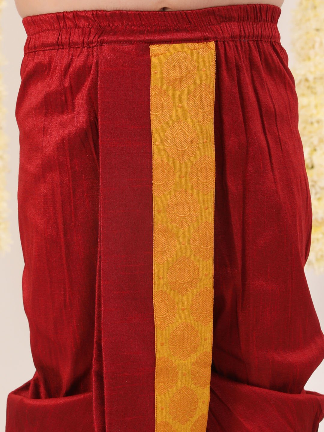 Boys' Yellow and Maroon Kurta And Dhoti Set