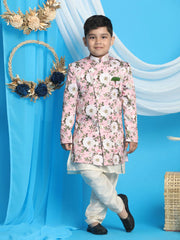 Boys' Cream And Pink Indowestern Set