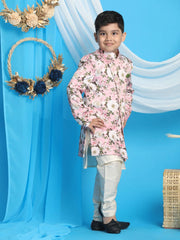 Boys' Cream And Pink Indowestern Set