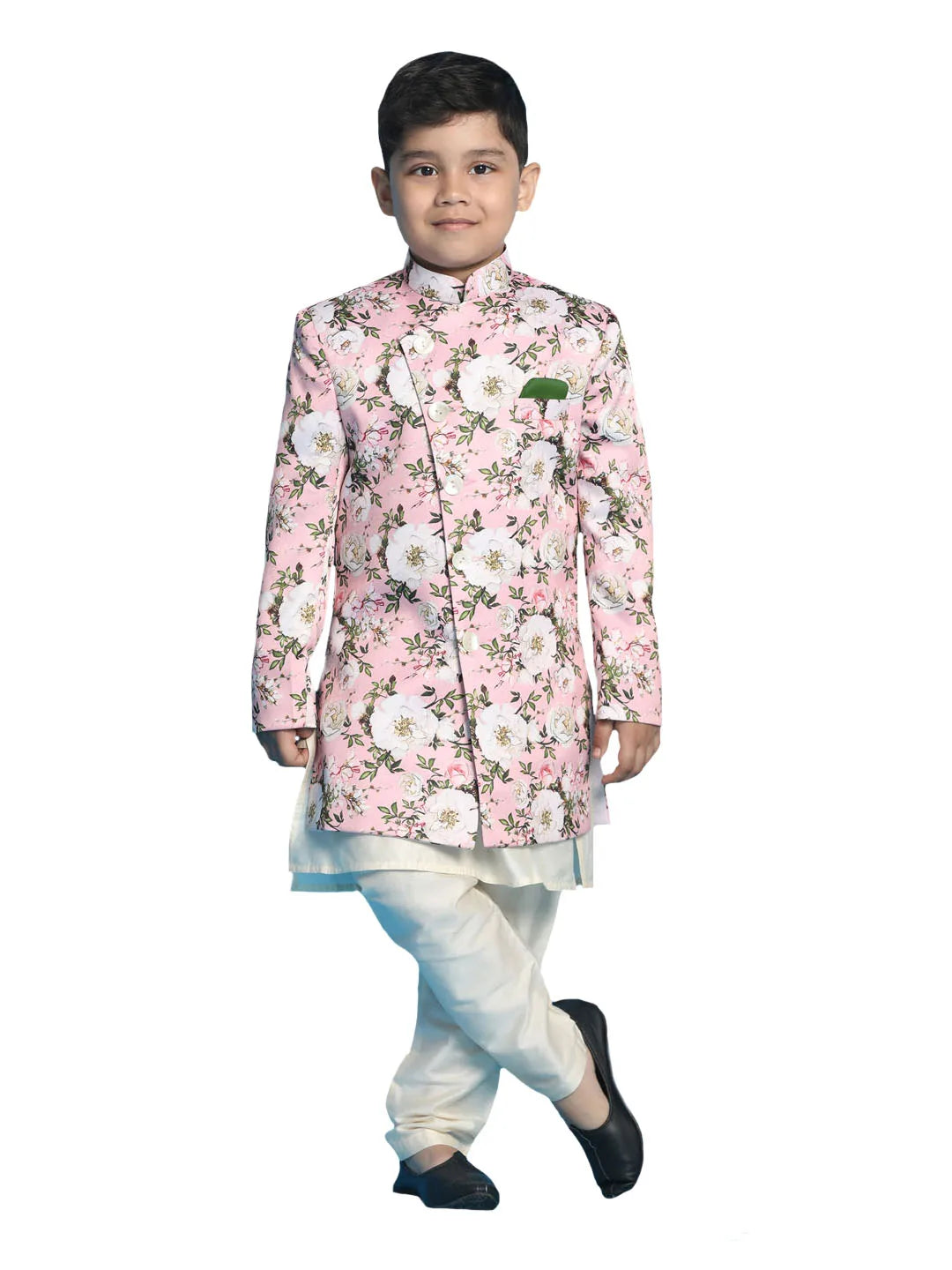 Boys' Cream And Pink Indowestern Set