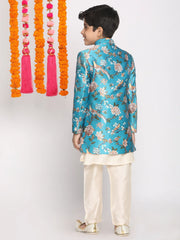 Boys' Multicolored-Base-Turquoise Indowestern Set