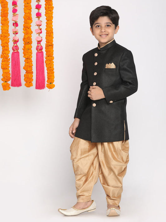 Vastramay - Boys Black And Rose Gold Indowestern Set