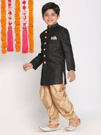 Vastramay - Boys Black And Rose Gold Indowestern Set