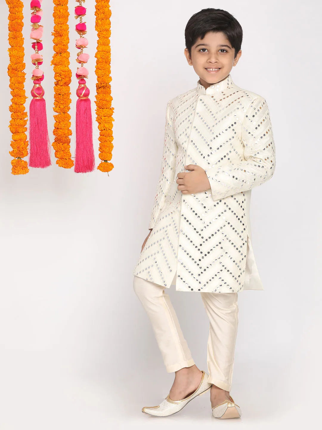 Boys' Cream and White Indowestern Set