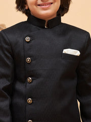 Boys' Cream And Black Sherwani Set