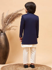 Boys' Cream And Blue Sherwani Set