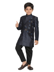 Boys' Navy Blue And Black Indowestern Set