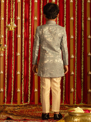 Boys' Grey And Cream Sherwani Set