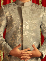 Boys' Grey And Cream Sherwani Set