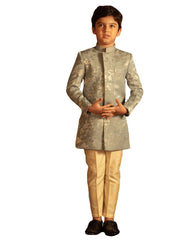 Boys' Grey And Cream Sherwani Set