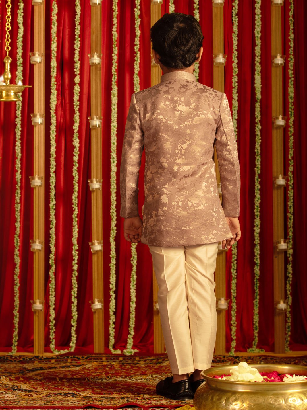 Boys' Pink And Cream Sherwani Set