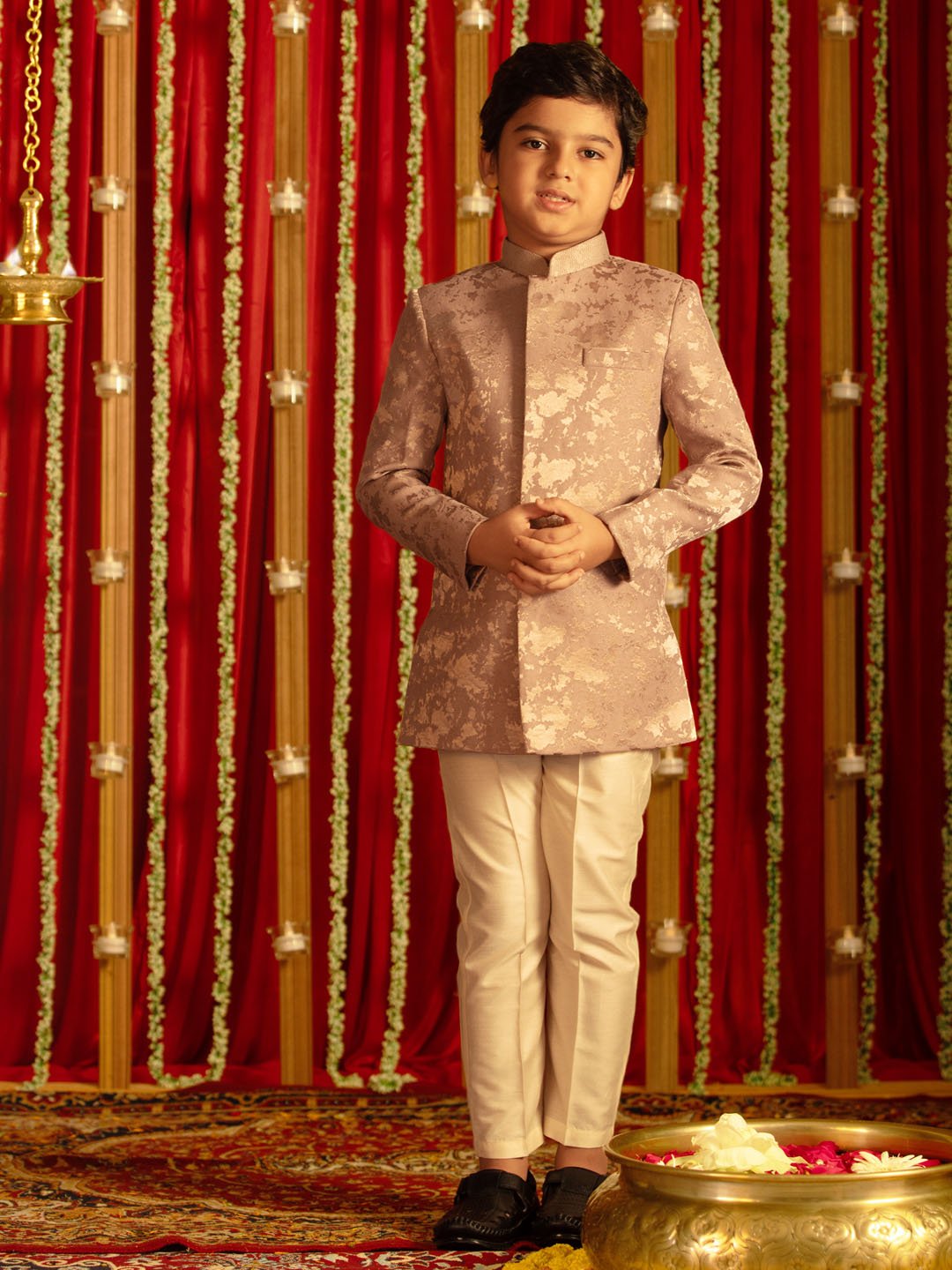 Boys' Pink And Cream Sherwani Set