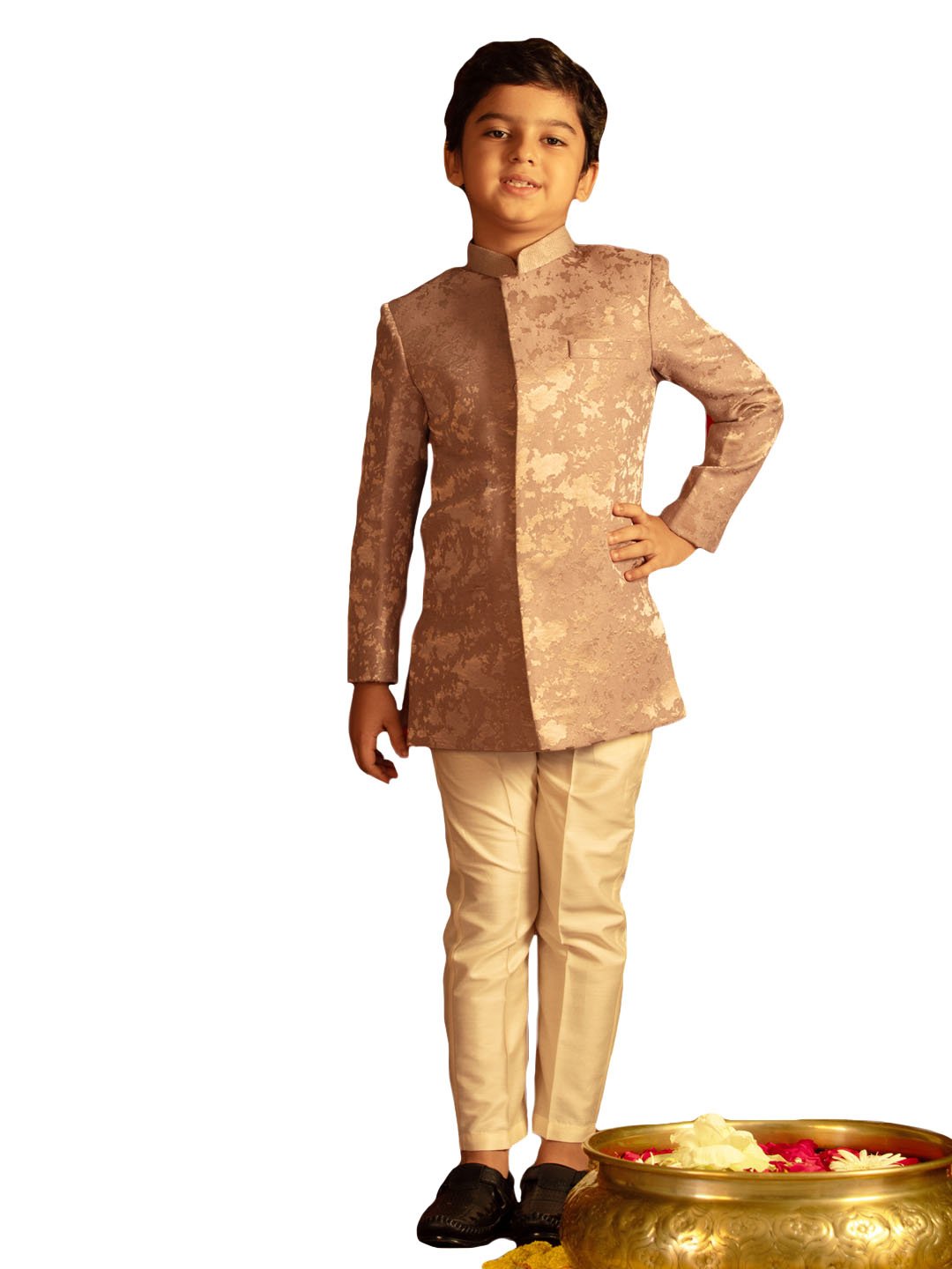 Boys' Pink And Cream Sherwani Set