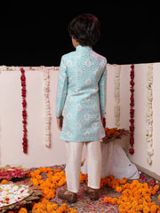 Boys' Blue And Cream Sherwani Set