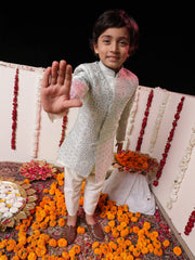 Boys' Grey And Cream Sherwani Set