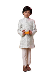 Boys' Grey And Cream Sherwani Set