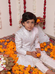 Boys' Purple And Cream Sherwani Set