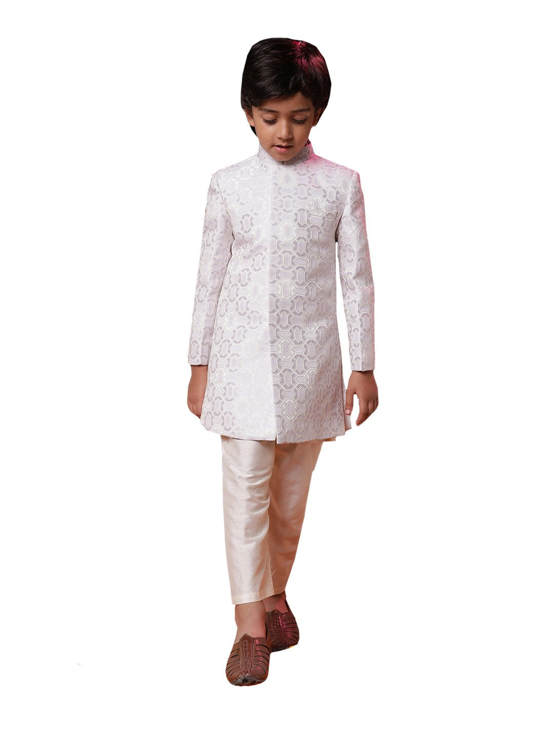 Boys' Purple And Cream Sherwani Set