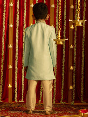 Boys' Aqua And Cream Sherwani Set