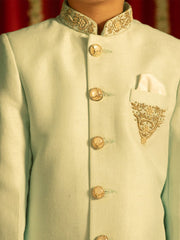 Boys' Aqua And Cream Sherwani Set