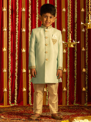 Boys' Aqua And Cream Sherwani Set