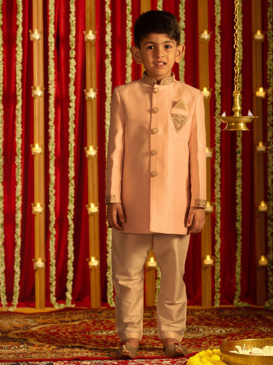 Boys' Pink And Cream Sherwani Set