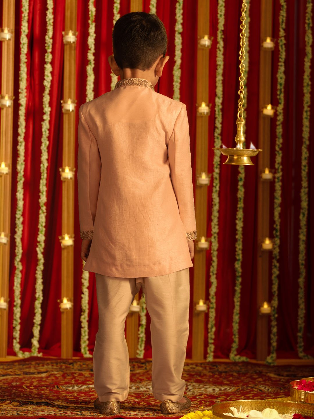 Boys' Pink And Cream Sherwani Set